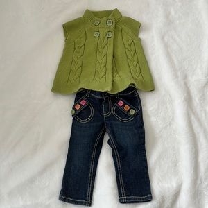 Gymboree knit cardigan and floral jean set size 3-6m